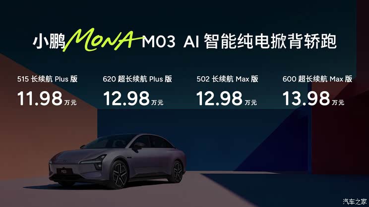 售11.98万起/搭毫米波雷达 小鹏MONA M03新车型正式上市